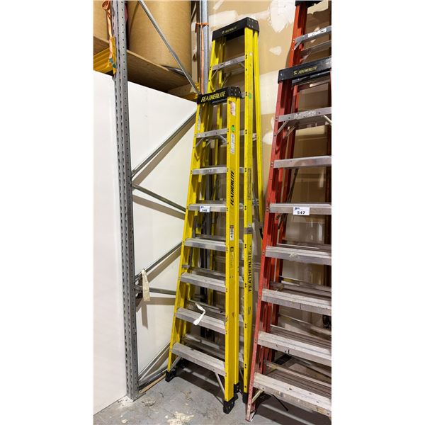 2 (YELLOW) FIBREGLASS & ALUMINIUM STEP LADDERS - FEATHERLITE 10FT AND 8FT