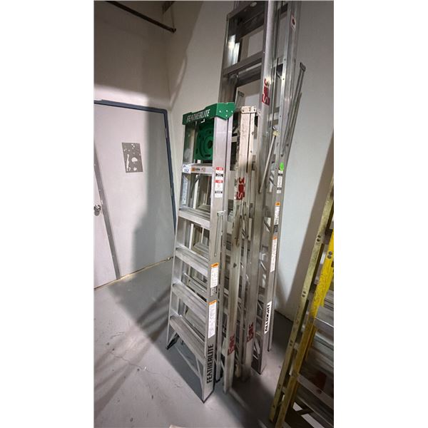 GROUP OF (4)  ALUMINIUM STEP LADDERS - 12FT/8FT AND (2) 6FT