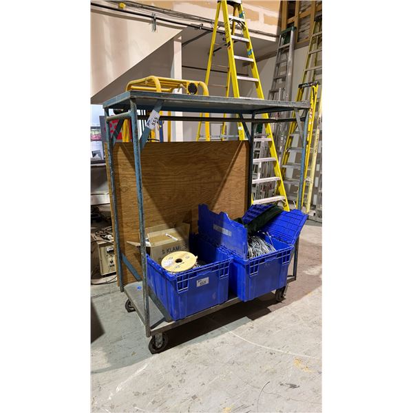 MOBILE MATERIAL CART WITH 2 BIG STORAGE BINS OF RIGGING CABLE LINE