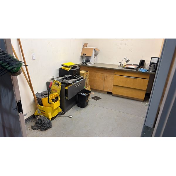 CONTENTS OF SUPPLY ROOM - OFFICE/SHOP SUPPLIES, STORAGE CABINETS, FILING CABINETS