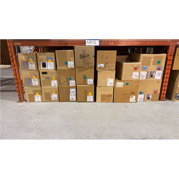 ONE PALLET SHELF SECTION FULL OF ASSORTED BANQUET/EVENT  ITEMS - CANDLE HOLDERS AND VASES