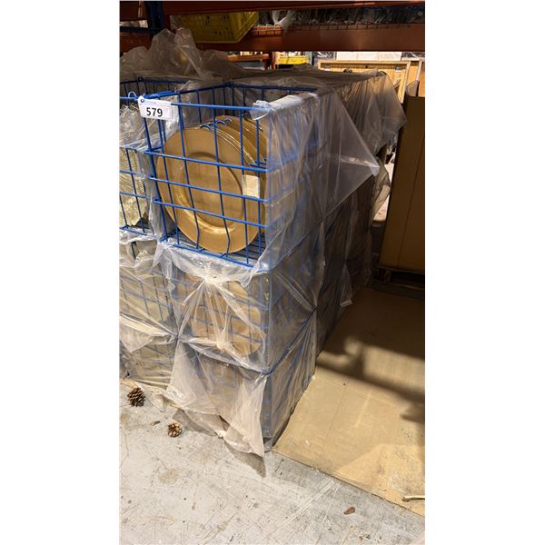 (9) BANQUET INDUSTRY TRANSPORT CRATES OF 12 1/2" PLATES - APPROX, 108 PLATES TOTAL