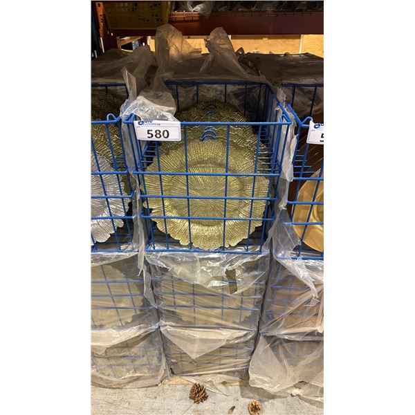 (9) BANQUET INDUSTRY TRANSPORT CRATES OF 12 1/2" PLATES - APPROX, 108 PLATES TOTAL