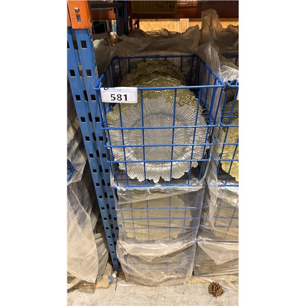 (9) BANQUET INDUSTRY TRANSPORT CRATES OF 12 1/2" PLATES - APPROX, 108 PLATES TOTAL