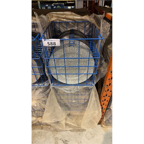 (9) BANQUET INDUSTRY TRANSPORT CRATES OF 12 1/2" PLATES - APPROX, 108 PLATES TOTAL