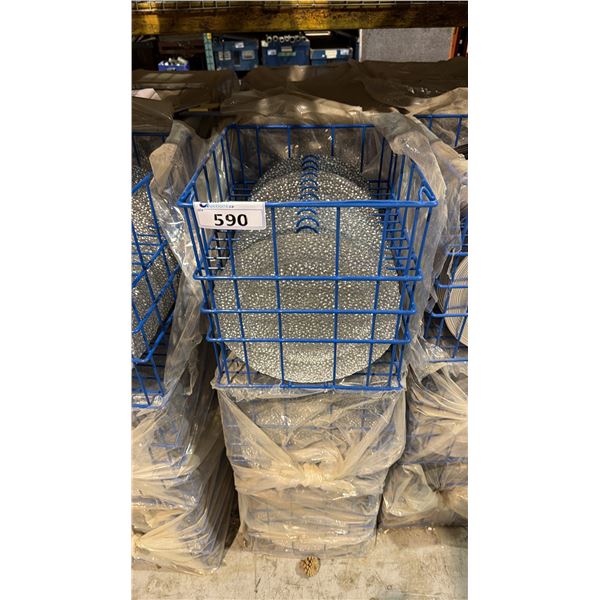 (9) BANQUET INDUSTRY TRANSPORT CRATES OF 12 1/2" PLATES - APPROX, 108 PLATES TOTAL