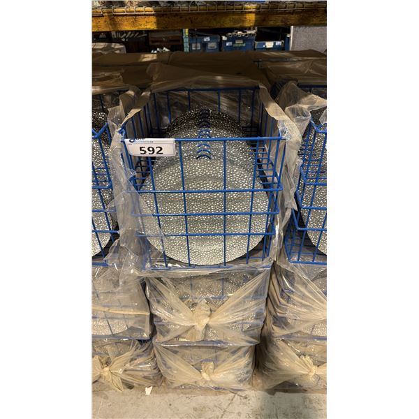 (9) BANQUET INDUSTRY TRANSPORT CRATES OF 12 1/2" PLATES - APPROX, 108 PLATES TOTAL