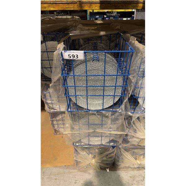 (9) BANQUET INDUSTRY TRANSPORT CRATES OF 12 1/2" PLATES - APPROX, 108 PLATES TOTAL
