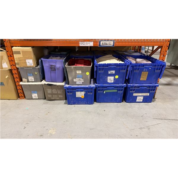 ONE PALLET SHELF SECTION FULL OF ASSORTED BANQUET/EVENT  ITEMS - ASSORTED TABLECLOTHS