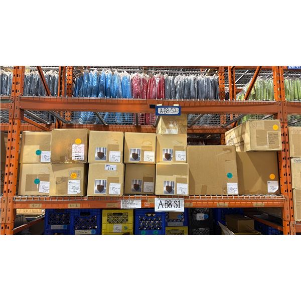 ONE PALLET SHELF SECTION FULL OF ASSORTED BANQUET/EVENT  ITEMS - BAMBOO BOXES, CERAMIC VASES