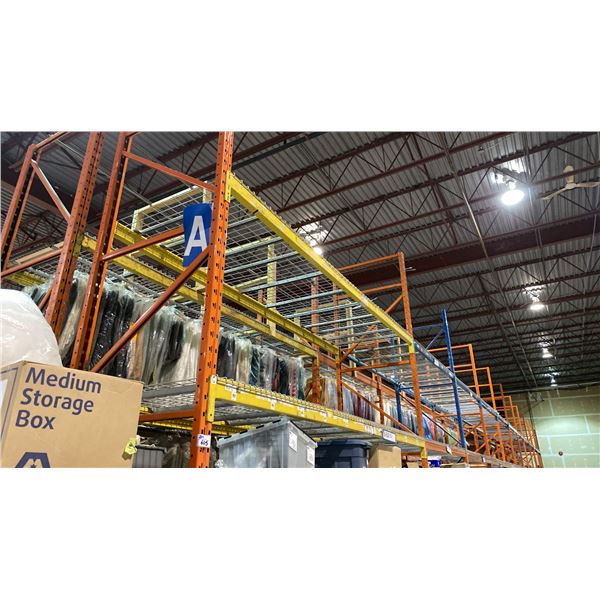 (2) ROWS (22 BAYS) OF PALLET RACKING (ORANGE, YELLOW & BLUE) - (24) 16FT UPRIGHTS, (126)