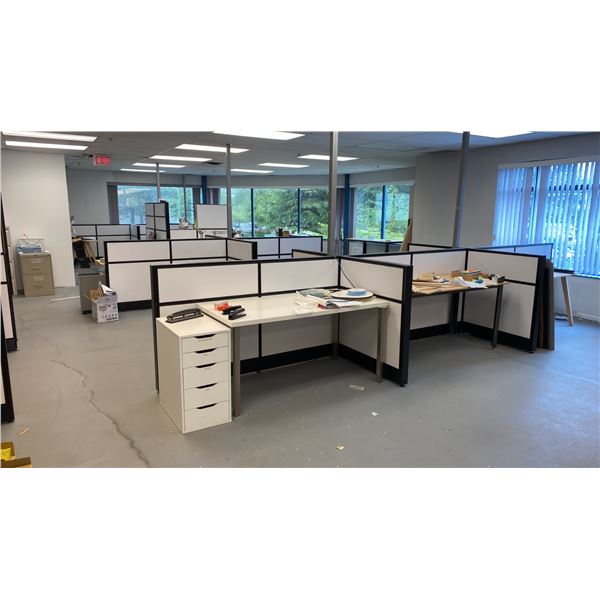 LARGE ASSORTMENT OF OFFICE DESKS, FILING CABINETS, OFFICE TABLES, OFFICE CABINETS & OFFICE SUPPLIES