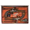 Image 1 : Cased Pair of Belgian Flintlock Dueling Pistols with Accessories -A) Belgian Flintlock Pistol  B) Be