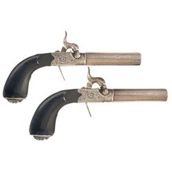 Pair of Engraved Belgian Screw Barrel Boxlock Pistols -A) Engraved Belgian Single Barrel Percussion 