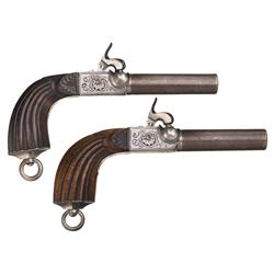 Fine Pair of Engraved Unidentified European Box Lock Percussion Belt Pistols -A) Engraved Box Lock B