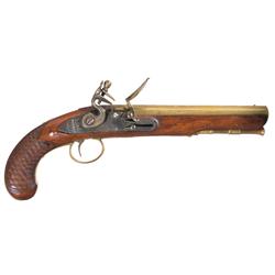 English Sharpe Flintlock Brass Barrel Flintlock Pistol