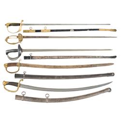 Lot of Five Military Swords and Sabers