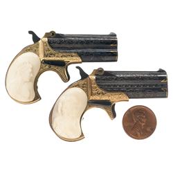 Engraved Remington Type II Derringer and Matching Miniature Remington Type II Derringer -A) Engraved