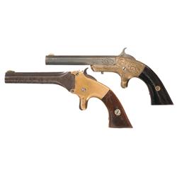 Two Single Shot American Derringers -A) Scarce Unmarked Factory Engraved Morgan & Clapp Single Shot 
