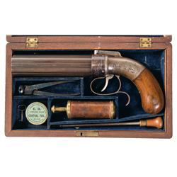 Fine Cased Engraved Allen & Thurber Dragoon Sized Percussion Pepperbox with Accessories