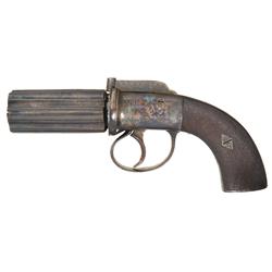 Fine Engraved Unmarked English Six-Shot Percussion Pepperbox Pistol