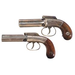 Two Pepperbox Pistols -A) Allen & Wheelock Pocket Size Four Shot Pepperbox Pistol  B) Scarce Manhatt