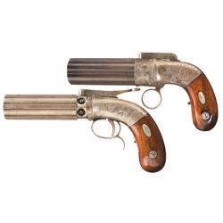 Two Pepperbox Pistols -A) Allen & Thurber Norwich Ring Trigger Pepperbox Pistol  B) Stocking & Compa