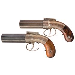 Two Pepperboxes -A) Allen & Thurber Pepperbox Pistol  B) Allen & Thurber Engraved Pepperbox