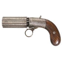 Engraved English J.R. Cooper Double Action Underhammer Pepperbox Revolver