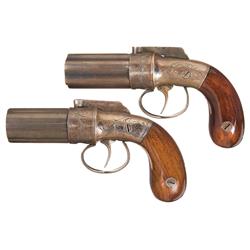Two Pepperbox Pistols -A) W.W. Marston/ Union Arms Percussion Pepperbox Pistol  B) W. Marston Pepper