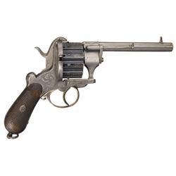 Engraved 12 Shot J. Chaineux Pinfire Double Action Revolver