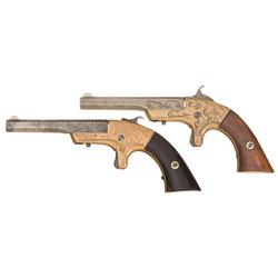 Two Engraved H.C. Lombard Single Shot Deringers -A) Unmarked H.C. Lombard Single Shot Deringer  B) H