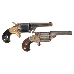 Two Moore's Patent Teat-Fire Revolvers -A) National Arms Teat-Fire Front Loading Revolver  B) Moore'