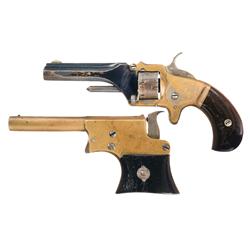 Two Antique Handguns -A) Aetna Arms Pocket Revolver  B) Belgian Copy of Remington Number One Vest Po