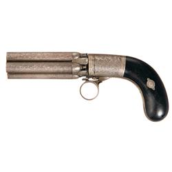 Engraved Belgian Pepperbox Percussion Pistol