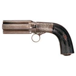 Engraved European Pepperbox Percussion Pistol