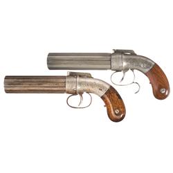 Two Allen & Thurber Pepperboxes -A) Engraved Allen & Thurber Dragoon Pepperbox  B) Engraved Allen & 