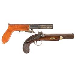 Two American Percussion Pistols -A) Gibbs Tiffany & Company Underhammer Percussion Pistol  B) Henry 