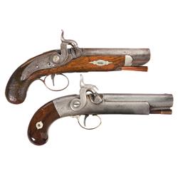 Two Percussion Pistols -A) C. Robbins Percussion Derringer Pocket Pistol  B) Blunt & Syms Style Sing
