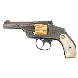 Excellent Factory Engraved Gold and Silver Smith & Wesson 38 Safety Hammerless Fourth Model Double A