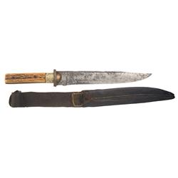 Unique Unmarked Silver Fitted Bowie Knife with Sheath