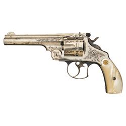 Excellent Factory Engraved Smith & Wesson 44 Double Action Frontier Revolver with Pearl Grips and Fa