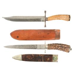 Two Stag Handle Knives with Sheaths