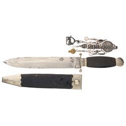 Very Fine James Rodgers Sheffield "Superior American Hunting Knife" with Sheath and Chatelaine