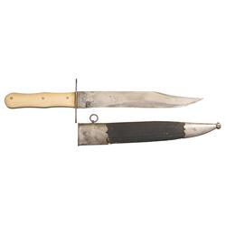 Bowie Knife with Sheath and Ivory Grips