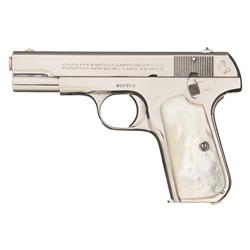 Excellent Colt Model 1903 Pocket Hammerless Semi-Automatic Pistol with Pearl Grips and Leather Holst