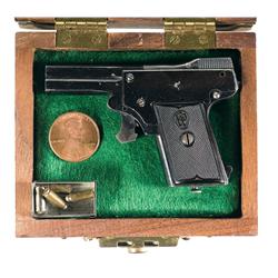 Exceptional Cased Kolibri Miniature Pistol with Documents and Original Metal Ammunition Box