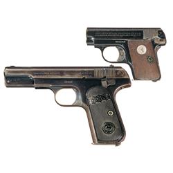 Two Colt Hammerless Pocket Pistols -A) Colt Model 1908 Hammerless .25 Pocket Pistol  B) Colt Model 1