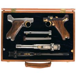Extraordinary Cased Pair of European Custom embellished  Luger Semi Automatic Pistols -A) Custom Gol