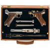 Image 1 : Extraordinary Cased Pair of European Custom embellished  Luger Semi Automatic Pistols -A) Custom Gol